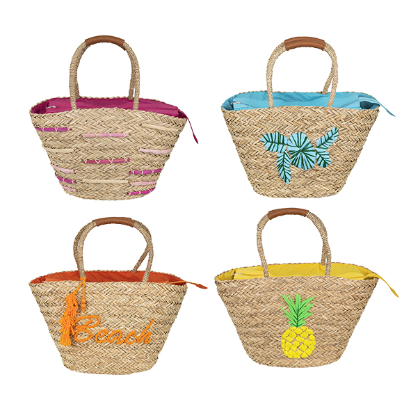 Einkaufstasche aus Stroh, 4-fach sortiert