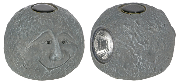 Solar-Gartenstein mit Gesicht