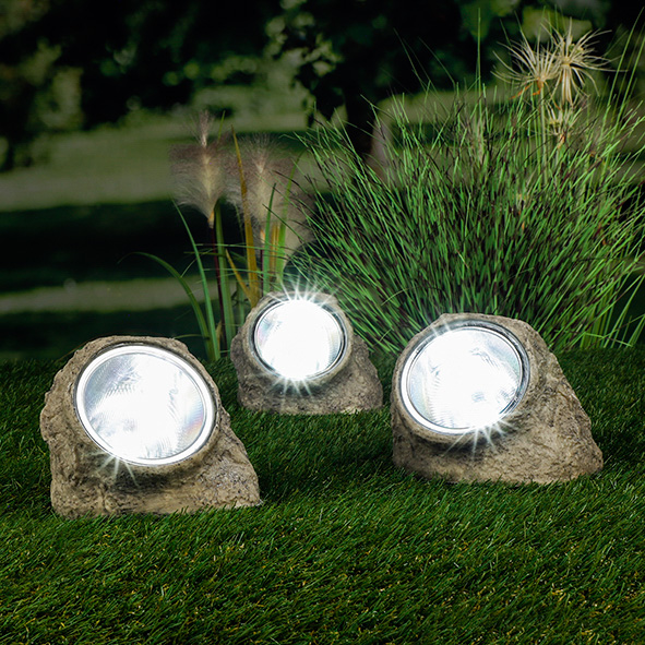 Solar-Stein mit 4 LED, 3er Set