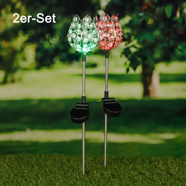 Solar-Gartenstecker "Kristallblume", 2er Set
