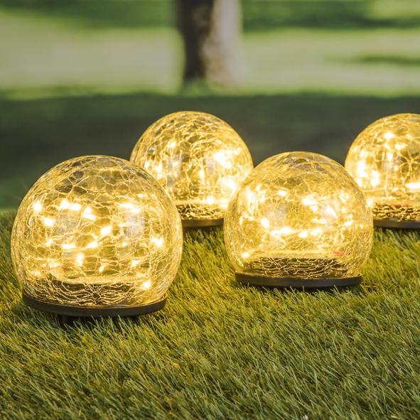 4er Set LED Solar Crackle Glas Lampen