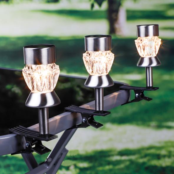 LED Solarlampe mit Clip, 3er Set