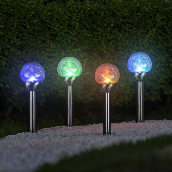 4er Set LED Solarlampe mit Glaskugel, m.Crackle-