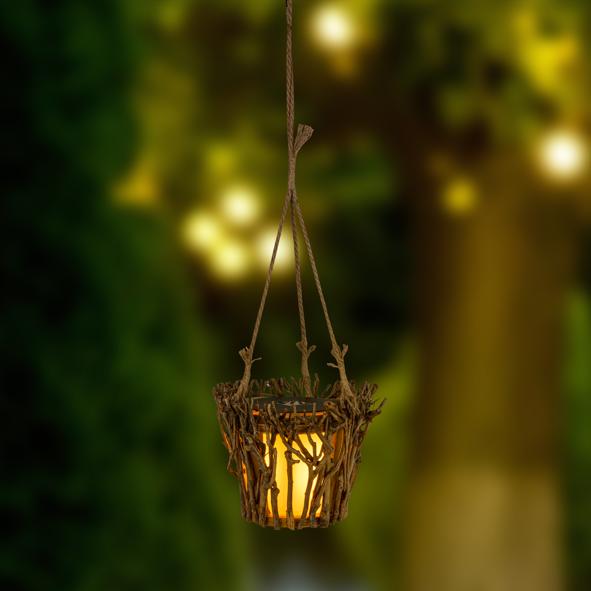 LED Solar Laterne aus Weidenholz
