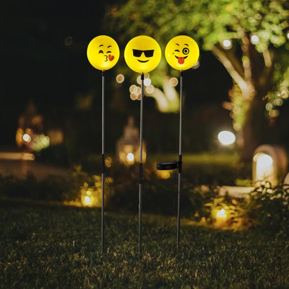 LED Solar Gartenstecker Smiley, 3er Set