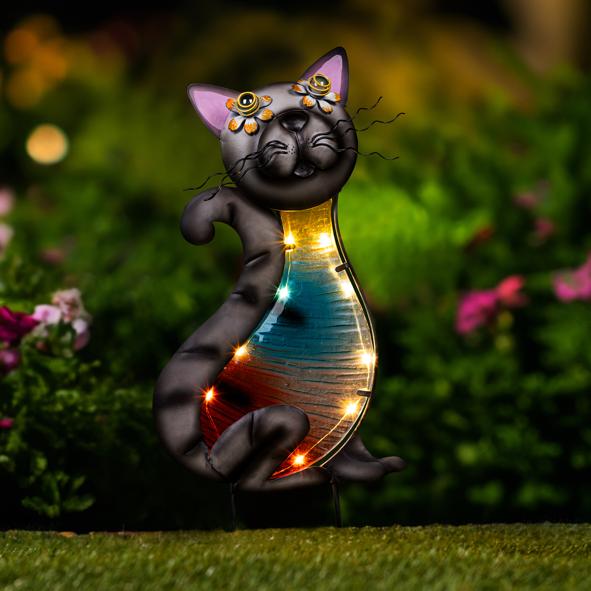 LED Solar-Gartenstecker Katze