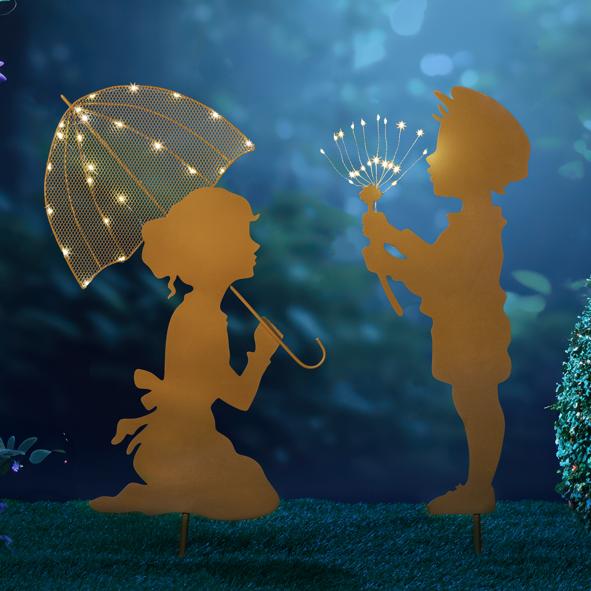 2er Gartendeko Set mit LED-Beleuchtung