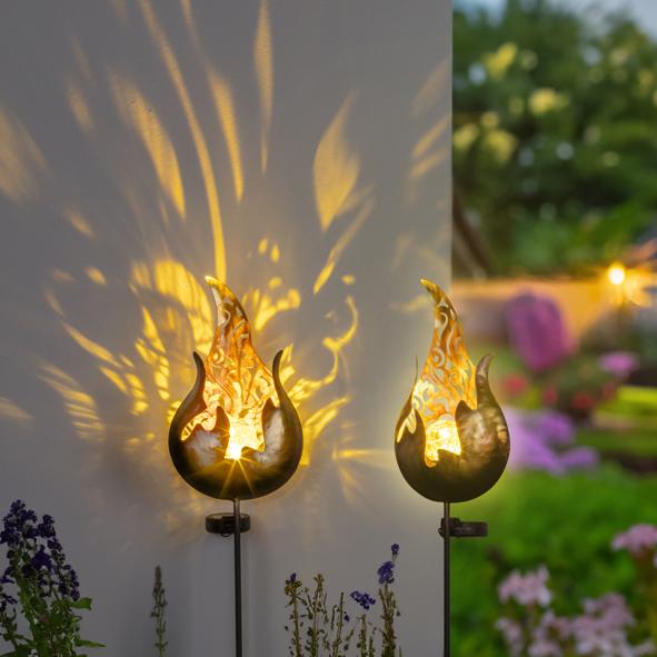 2er Solar Gartenstecker Set "Feuer"