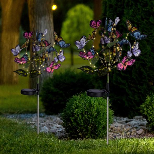 Solar Gartenstecker Schmetterlingsschwarm,2er Set