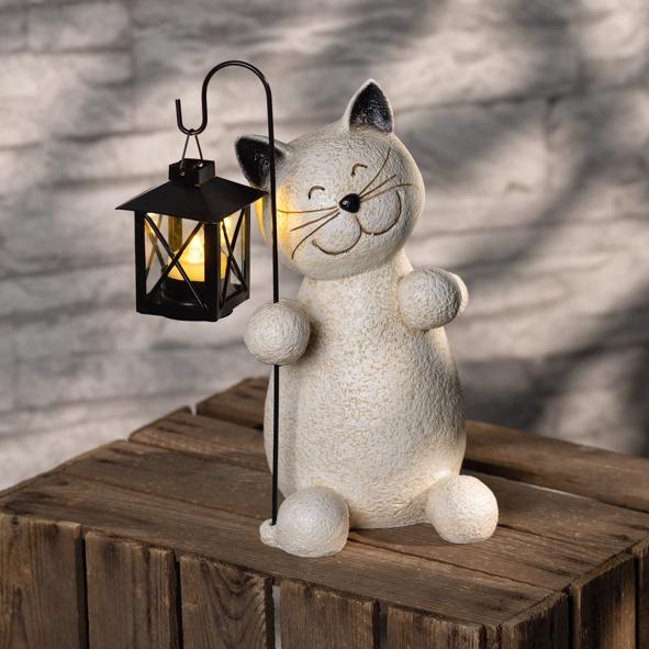 Dekofigur "Carlo the cat" mit LED Laterne