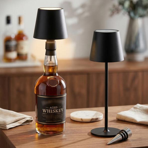 LED Flaschenlampe mit Weinflaschenaufsatz