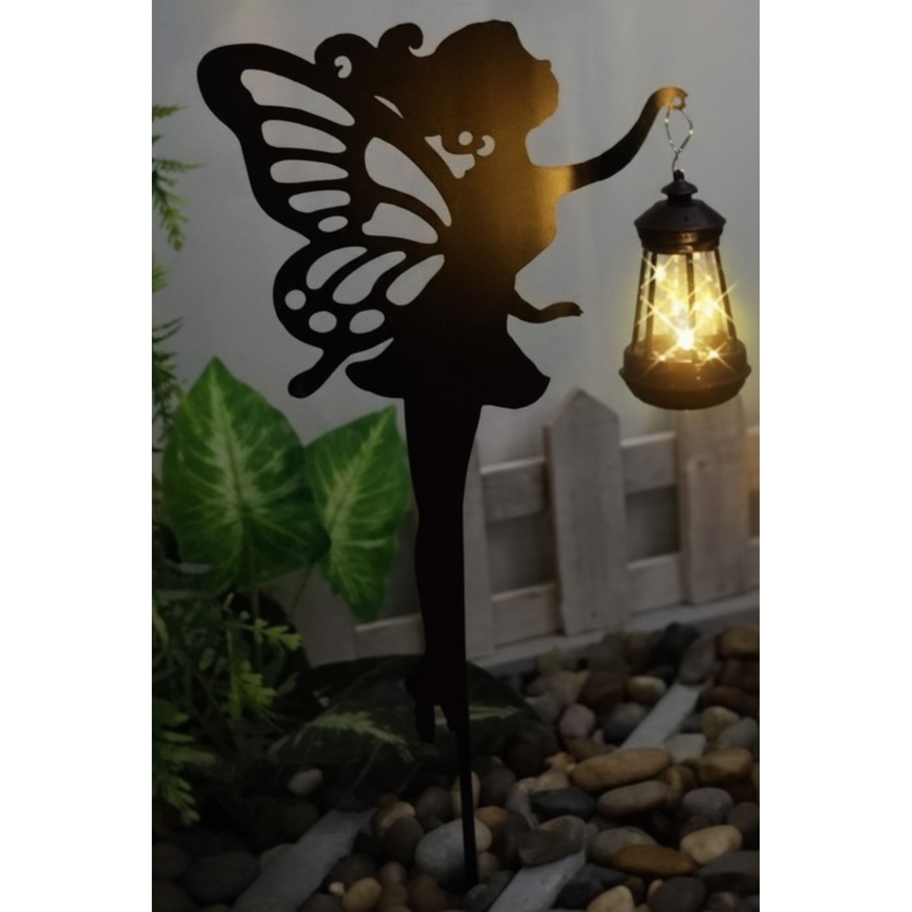 LED Solar Gartenstecker "Fee mit Lampe" – Größe: ca. 26 x 7,5 x 64 cm