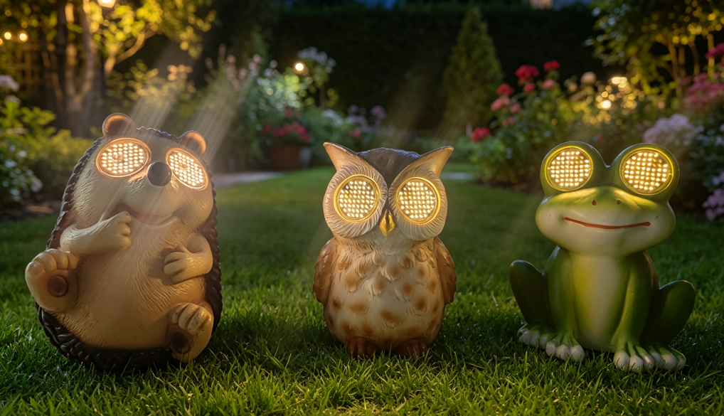 LED Solar Gartenfigur  – 3 Motive: Igel, Eule, Frosch