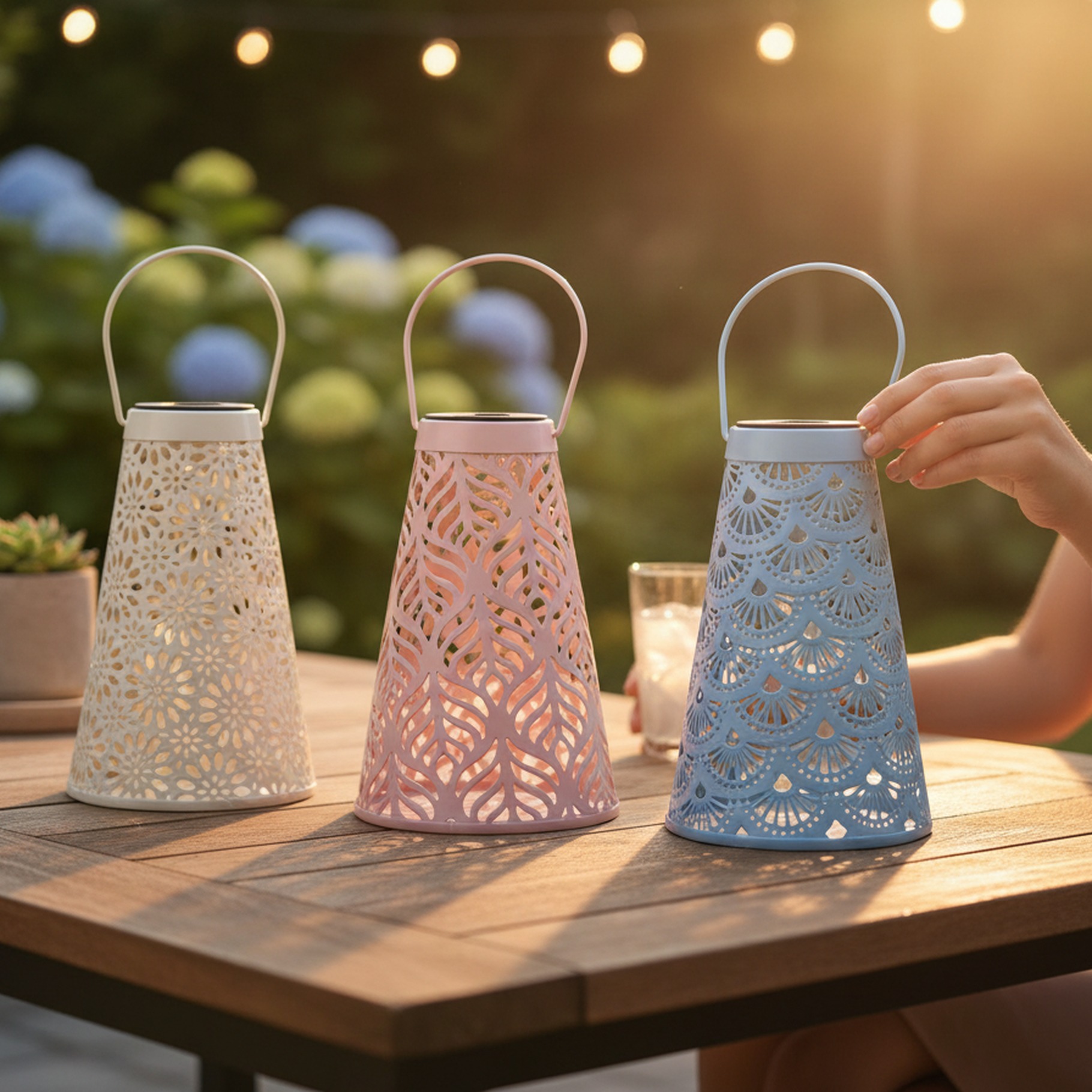 LED Solar Laterne verschiedene Designs – 13,5 x 13,5 x 20,5 cm 