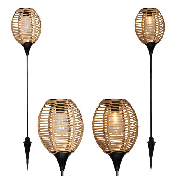 LED Solar Rattan Gartenstecker in Kugelform – mit Glühbirne