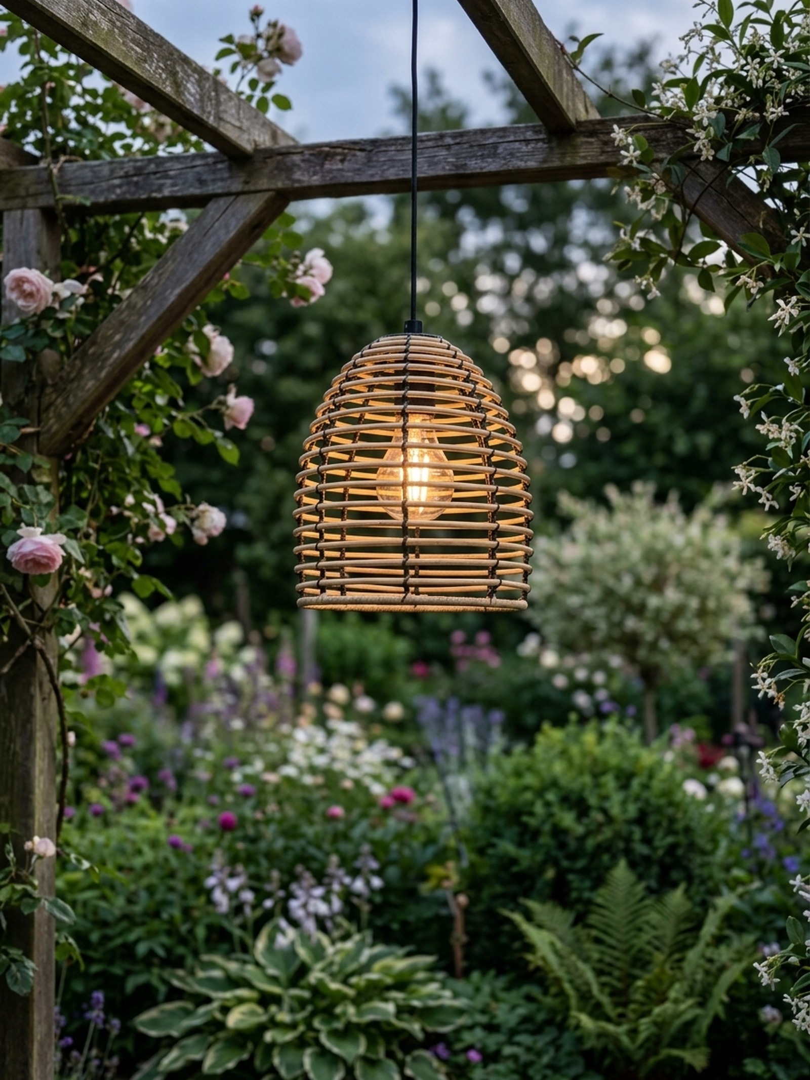 LED Hängeleuchte in Rattan Optik – mit Timer