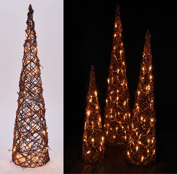 Rattan-Kegel-Set, braun, 3-tlg.