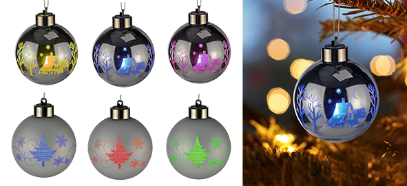 Beleuchtete Christbaumkugel aus Glas