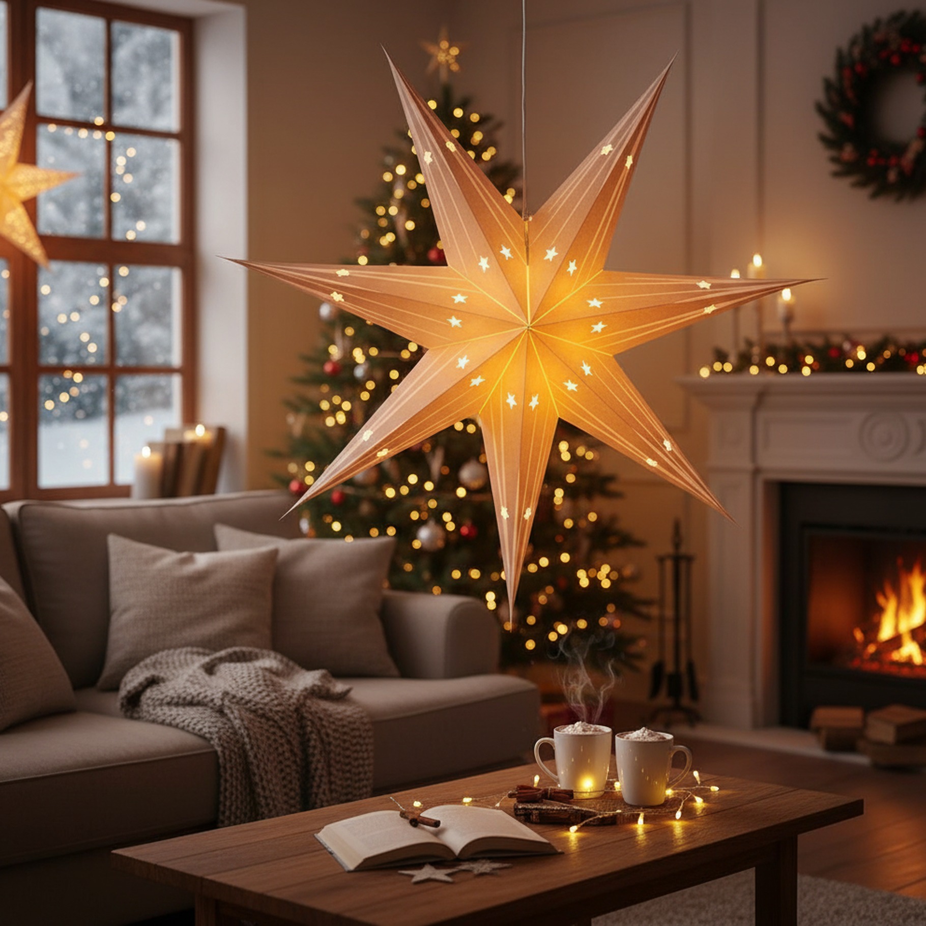 Hängender Papierstern mit LED