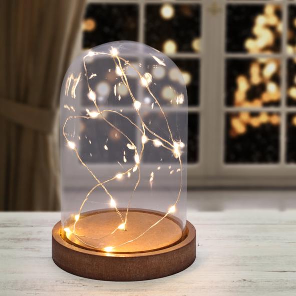 Deko Glasglocke mit 20 Mini-LED