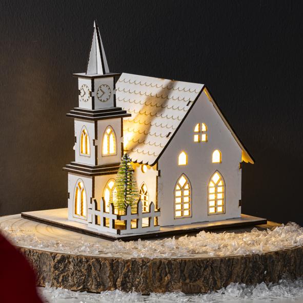 Tischlicht Kirche aus Holz