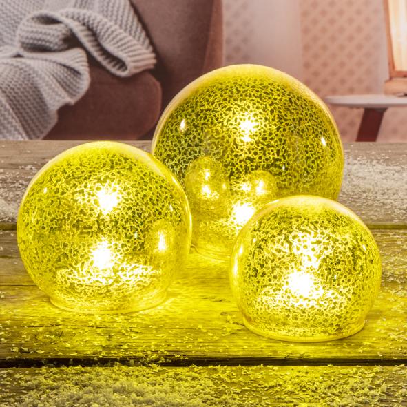 3er Set LED Glas Kugeln