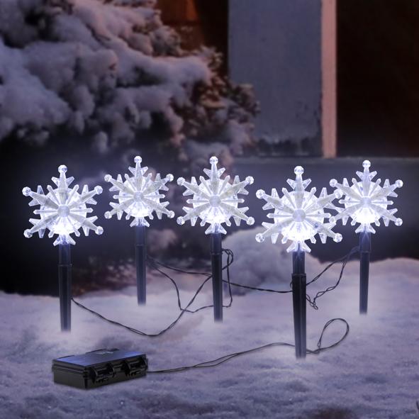LED Gartenstecker mit 5 Schneeflocken