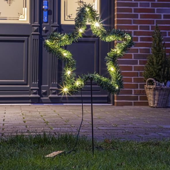 LED Stern mit Tannengirlande und Metallstab