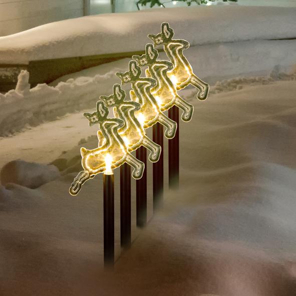 5er Set LED Gartenstecker Rentier