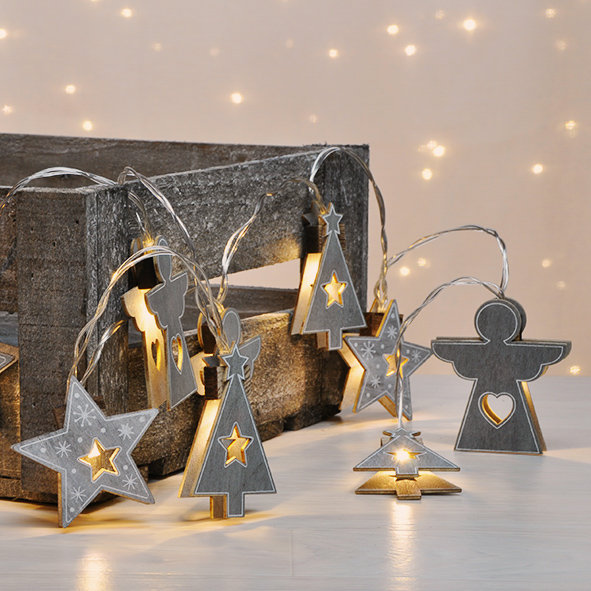 LED Batterie-Lichterkette "Holzmotive"