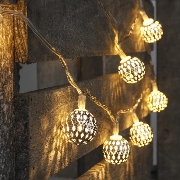 LED Batterie-Lichterkette "silber Dekokugeln"