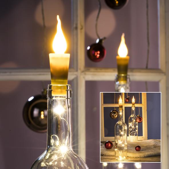 4er Set LED Flaschenkorken mit Flamme