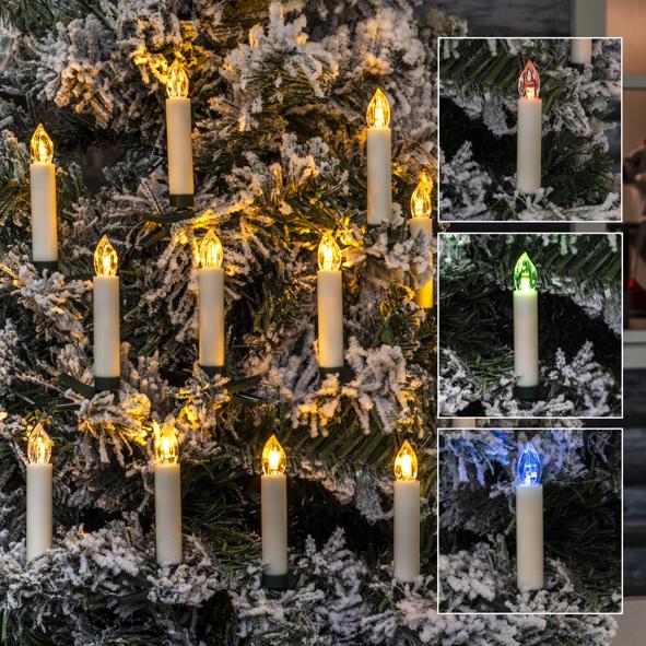 15 kabellose LED-Weihnachtskerzen, warmw.& farbig