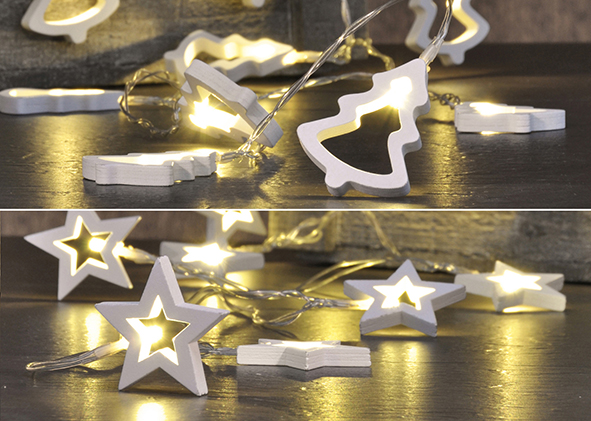 LED Batterie-Lichterkette "weihn. Holzmotive"