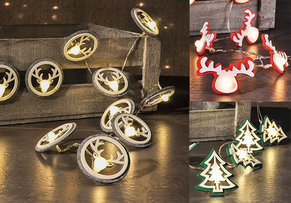 LED Batterie-Lichterkette "Tanne und Rentier"