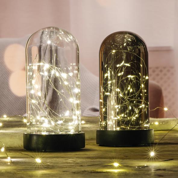 Deko Glasglocke mit Mini-LED Lichterdraht