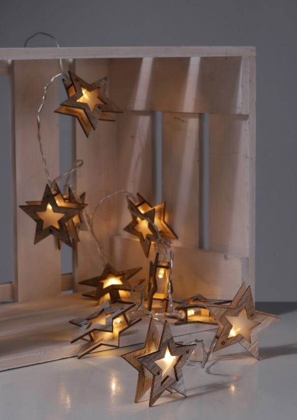 LED Batterie-Lichterkette aus Holz und Kunststoff