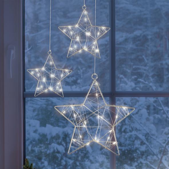3er Set LED Sterne mit 15 / 20 / 20 LEDs