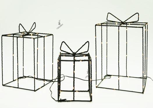 3er Set LED Geschenkboxen aus Metall