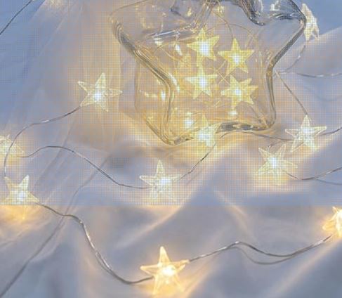 2er Set Kupferlichterdraht mit Sternen – mit 15 warm weißen LED 