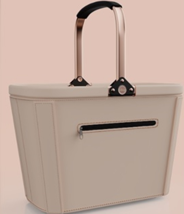 Einkaufskorb mit Einkaufschip-Halter, beige