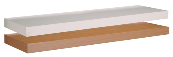 Wandregal aus Holz sortiert