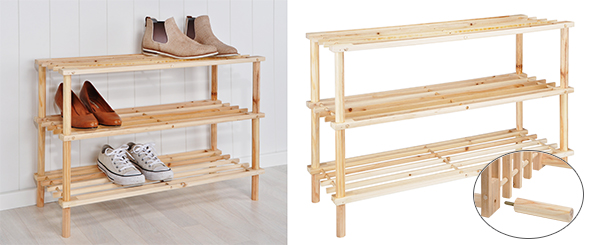 Schuhregal mit 3 Böden, aus Holz, FSC®