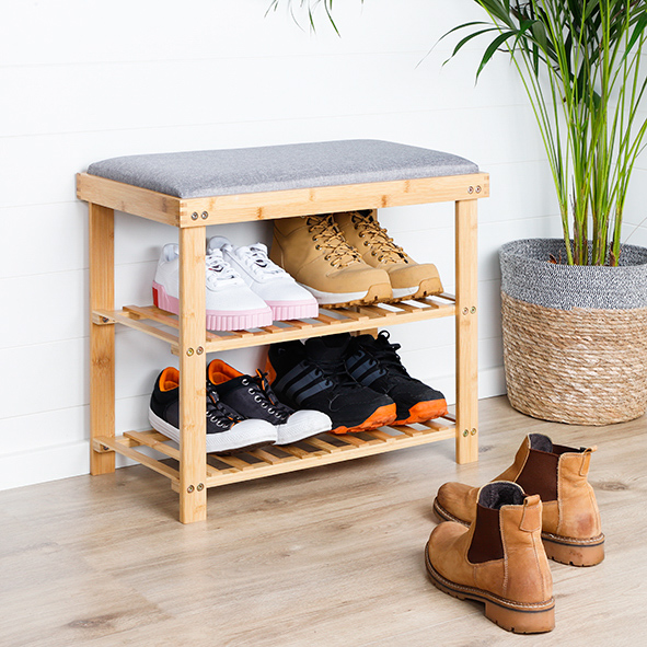 Schuhregal mit Sitzbank aus Bambus