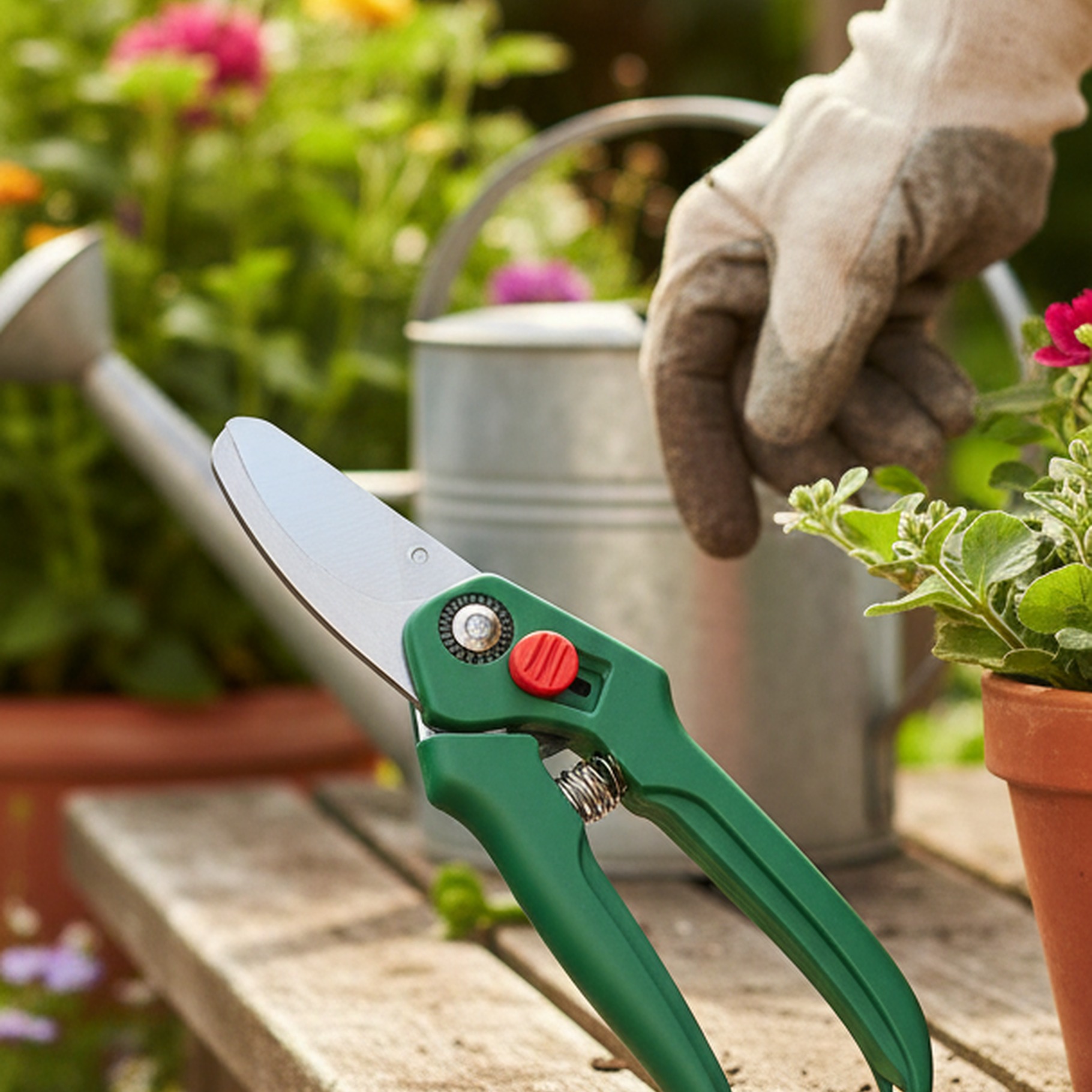 Gartenschere, Blumen, mit roter Sicherung