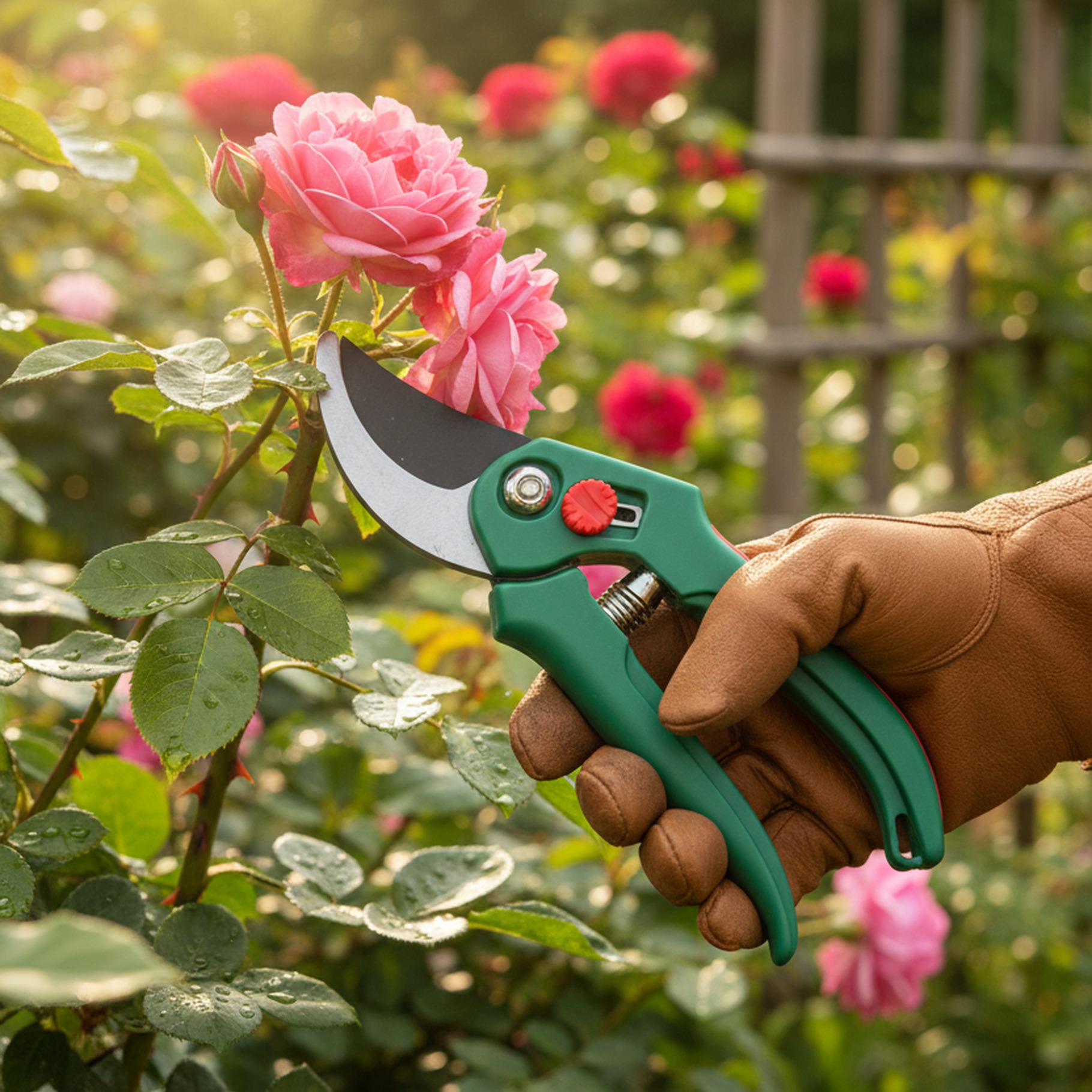 Gartenschere, Bypass, mit roter Sicherung