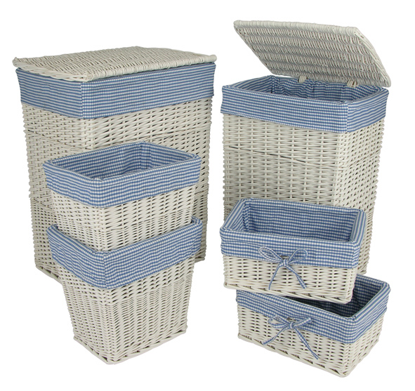 Helles 6 tlg. Weidenkorb-Set mit blau/