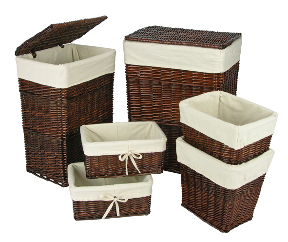 Weidenkorb 6er Set aus dunklem Holz