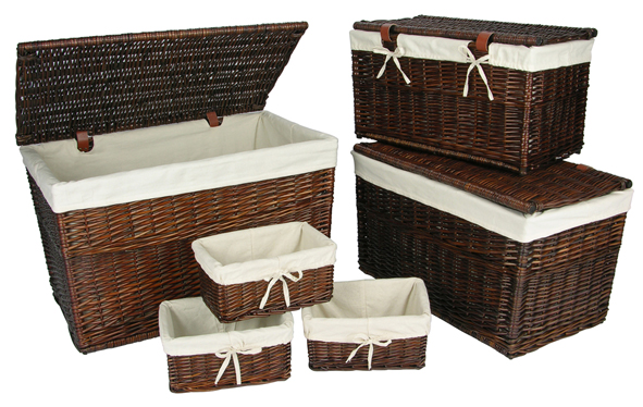 Weidenkorb 7er Set aus dunklem Holz