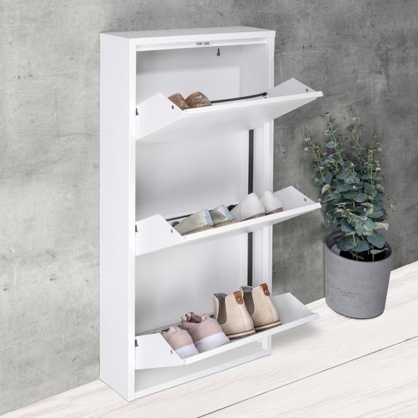 Schuhschrank mit 3 Kippfächern, weiß